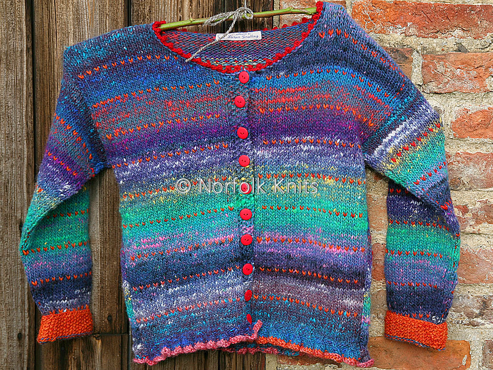 Norfolk Knits handmade Fringed Noro Child’s Cardigan